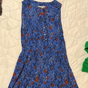 Ann Taylor LOFT Floral Blue Dress with Red Accents